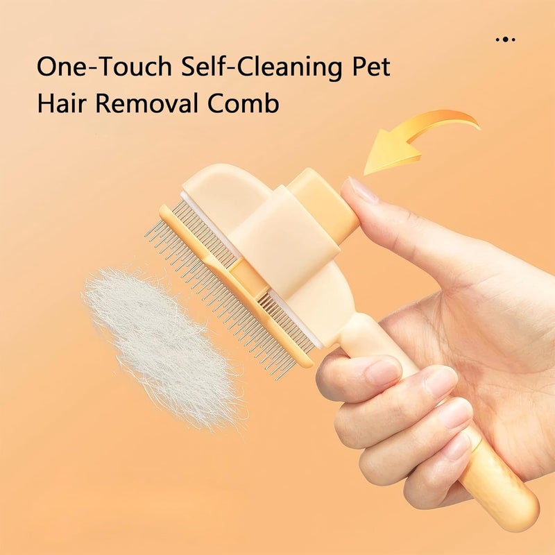 Peapyri 2025 Self-Cleaning Pet Hair Removal Comb & Flea Comb for Cats and Dogs Stainless Steel Grooming Brush with Release Button, De-Shedding Tool for Hair, Massaging Tangle-Free Pet Comb (Yellow) - Image 3